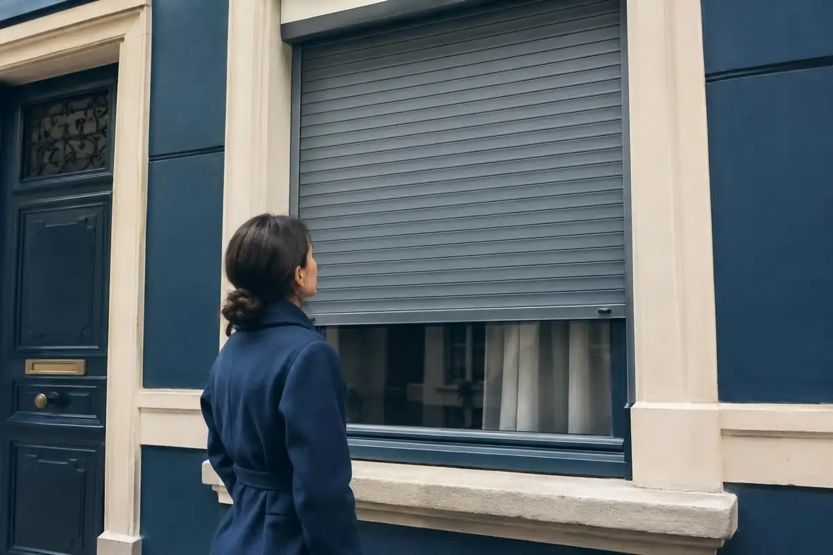 Volet roulant bloqué : que faire ? — volet roulant Rixensart Volet roulant bloqué à mi-hauteur sur une fenêtre moderne